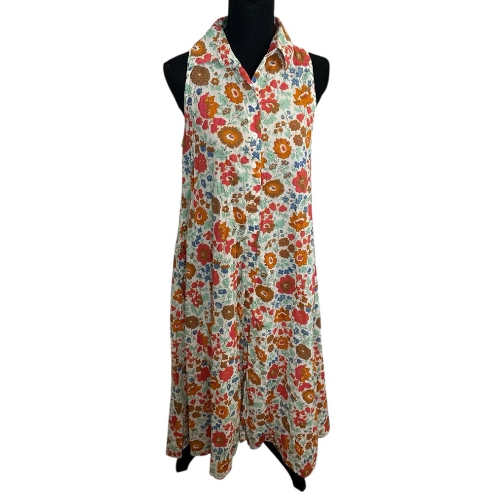 Livro Midi Dress Cotton Boho Colorful Sleeveless Button Up Summer Size Small